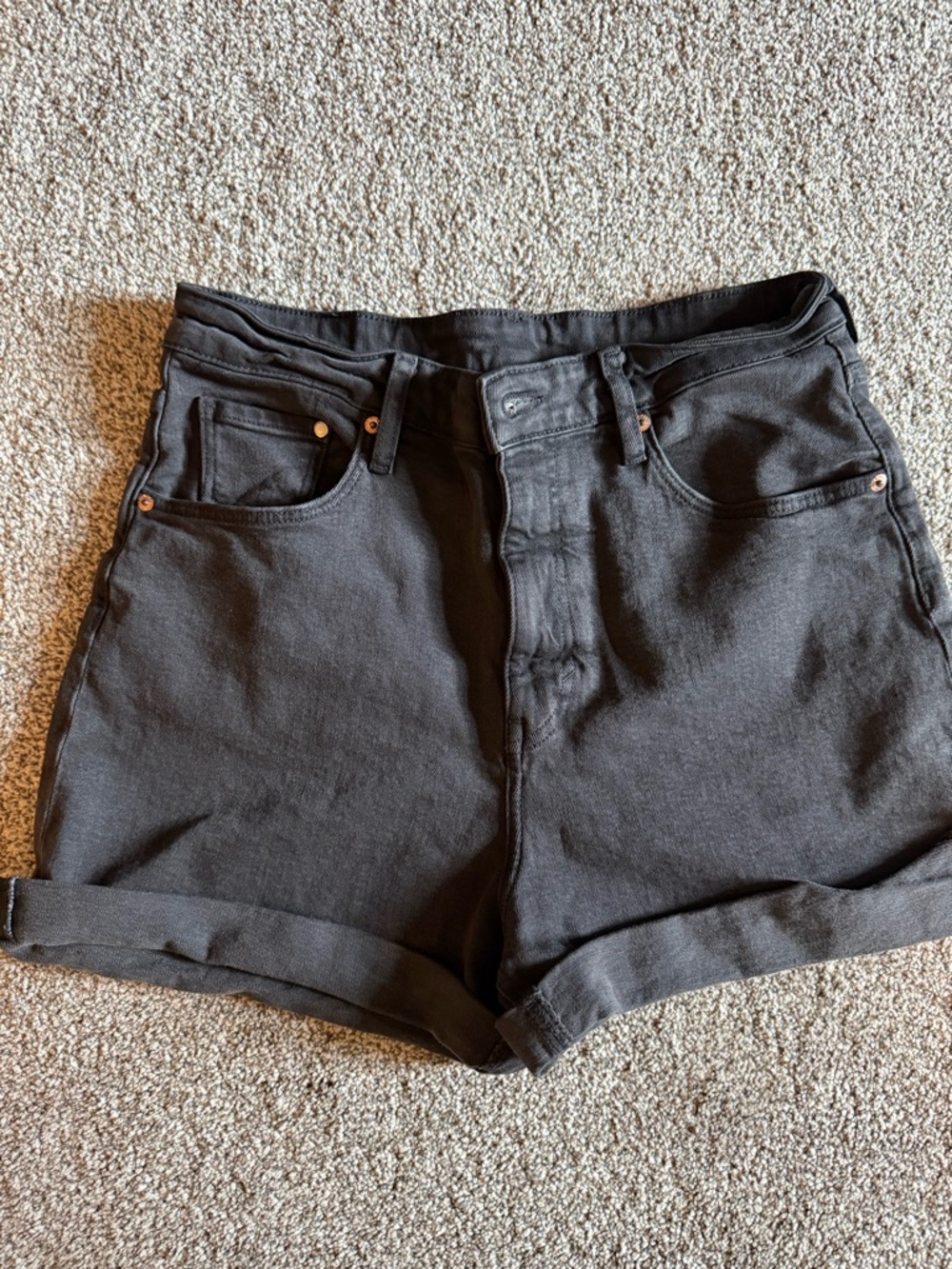 H&M Black High-Rise Rolled Hem Denim Shorts